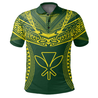 Hawaiian Kanaka Map Football Jersey Polo Shirt - Green And Yellow - Roger Style - AH