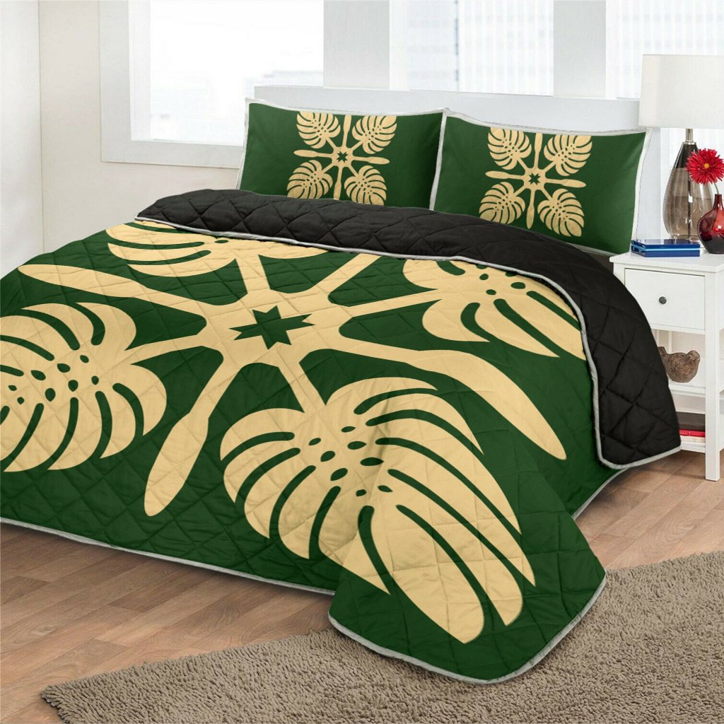 Hawaiian Royal Pattern Quilt Bed Set Green I3 Style AH