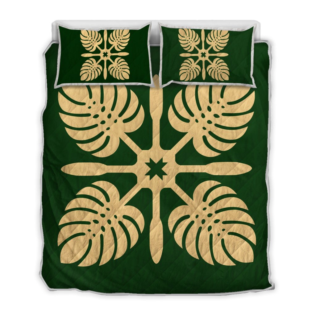 Hawaiian Royal Pattern Quilt Bed Set Green I3 Style AH