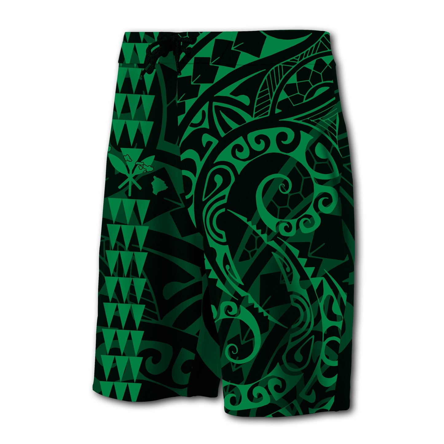 Hawaii Kakau Polynesian Kanaka Board Shorts - Green - Snapy Style