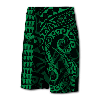 Hawaii Kakau Polynesian Kanaka Board Shorts - Green - Snapy Style
