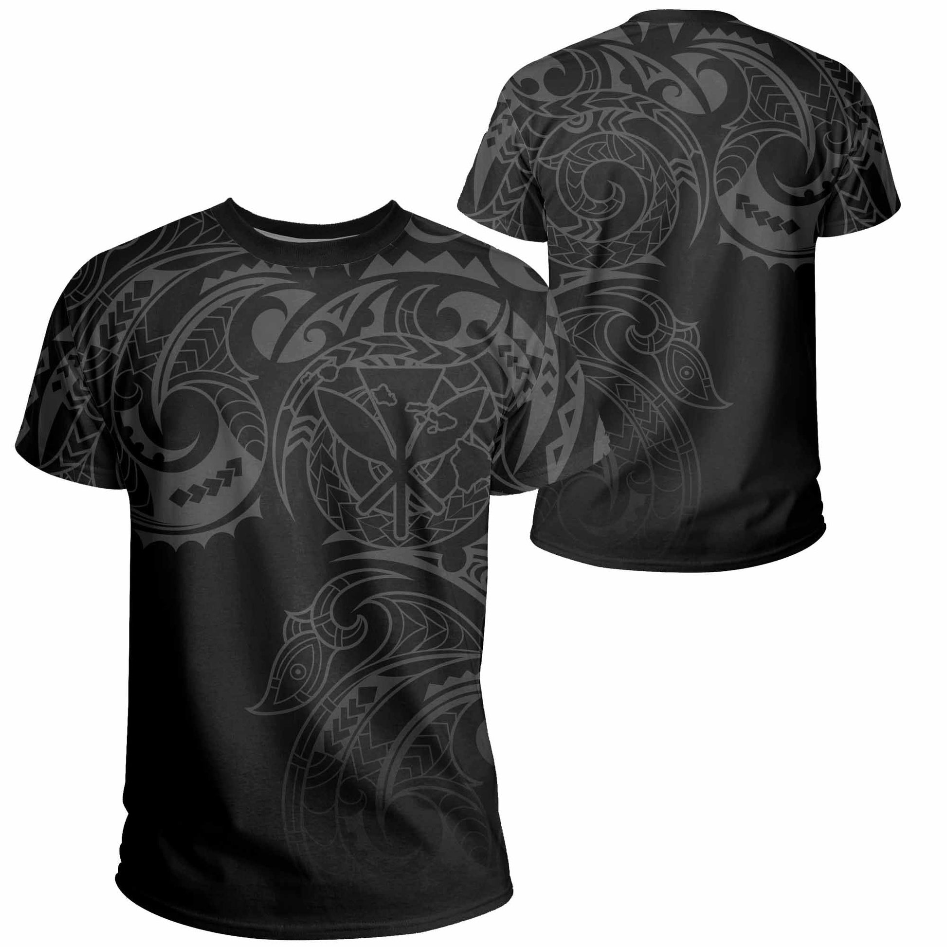 Hawaii Kanaka Polynesian Tribal T-Shirt Gradiant Style Grey