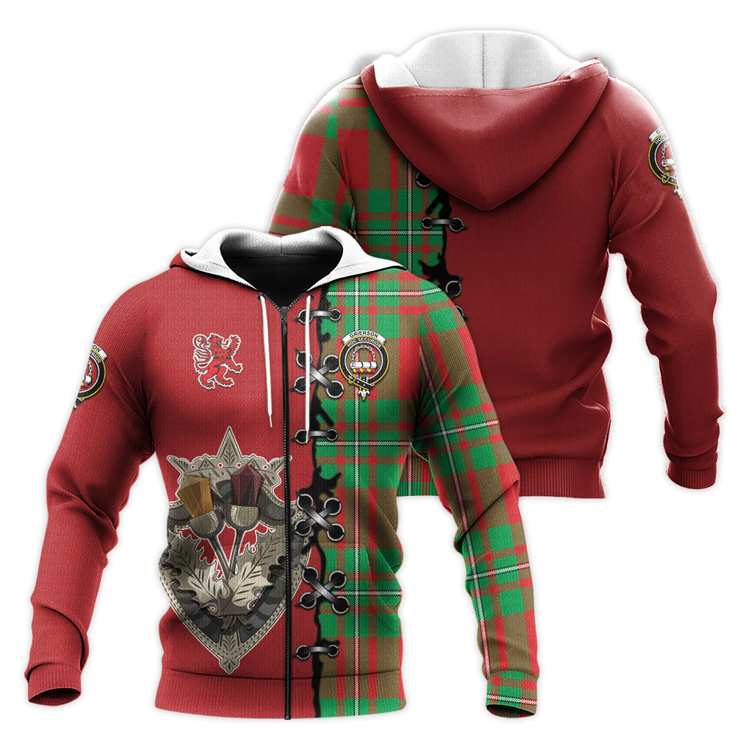 Printivon Grierson Tartan Hoodie Lion Rampant And Celtic Thistle Style