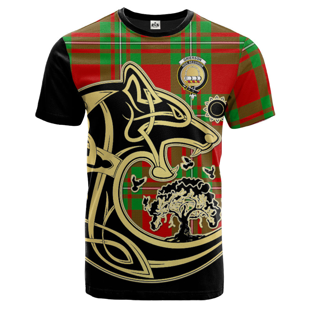 Printivon Grierson Crest Celtic Wolf Tartan T Shirt Custom Your Text