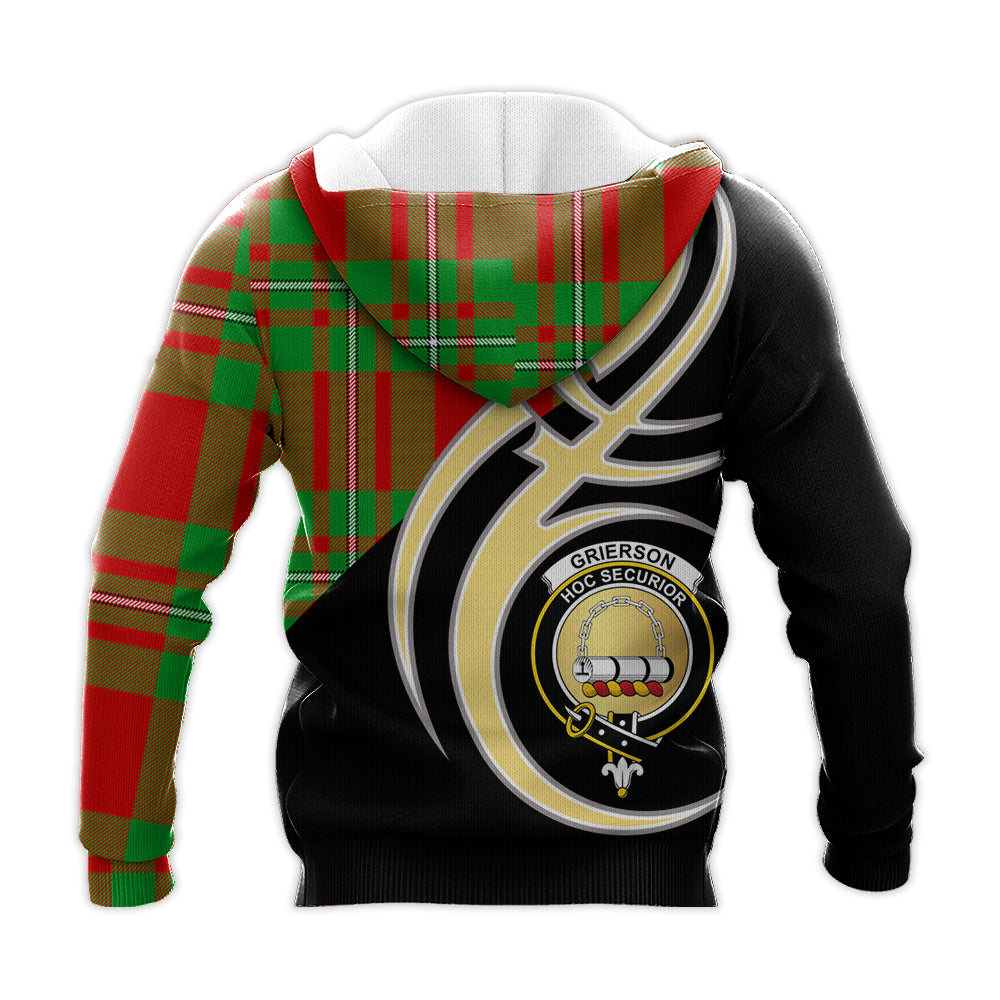 Printivon Grierson Clan Believe In Me Crest Tartan Knitted Hoodie Custom Your Text