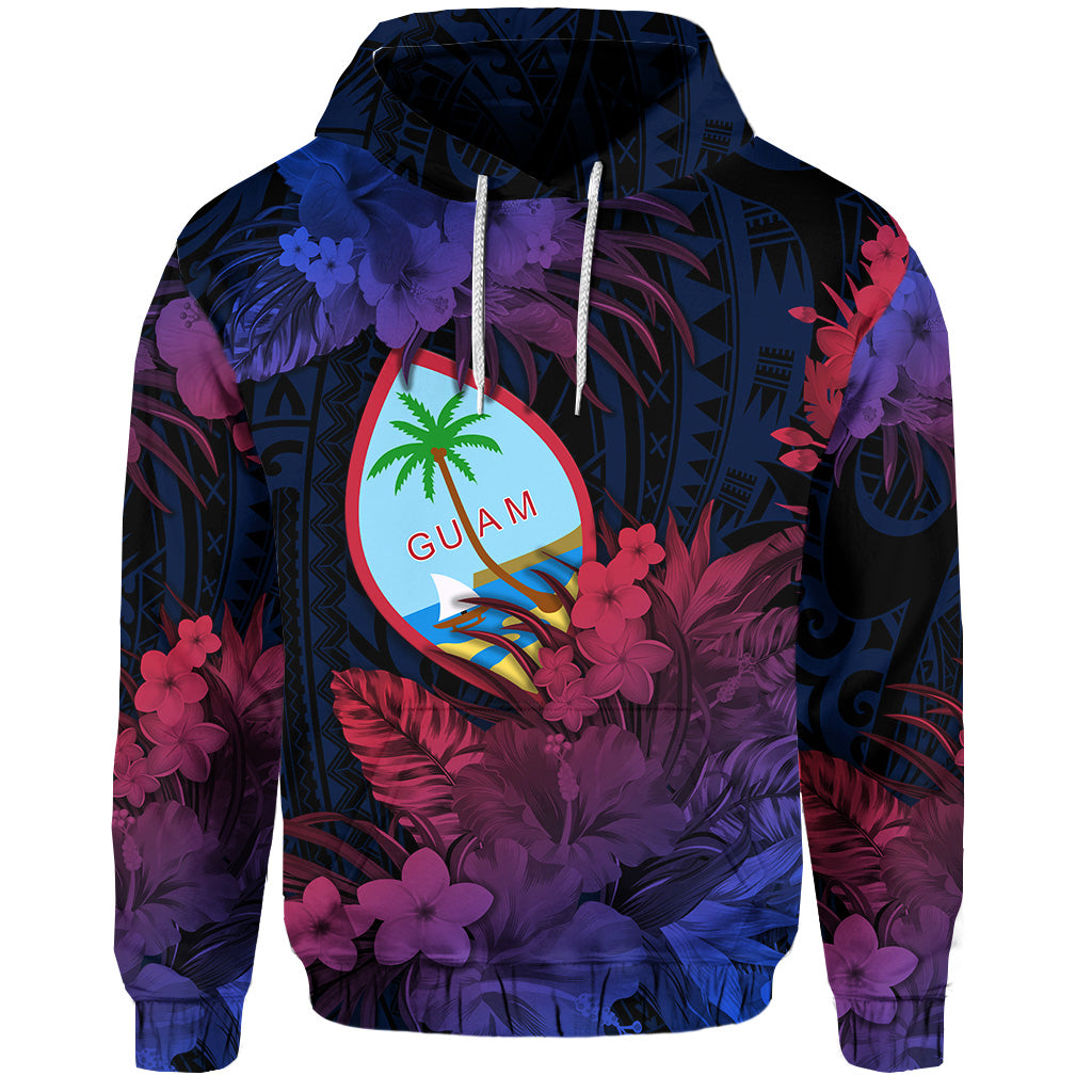 Guam Polynesian Hoodie/ Zip Hoodie Tropical Flowers Gradient Vibes