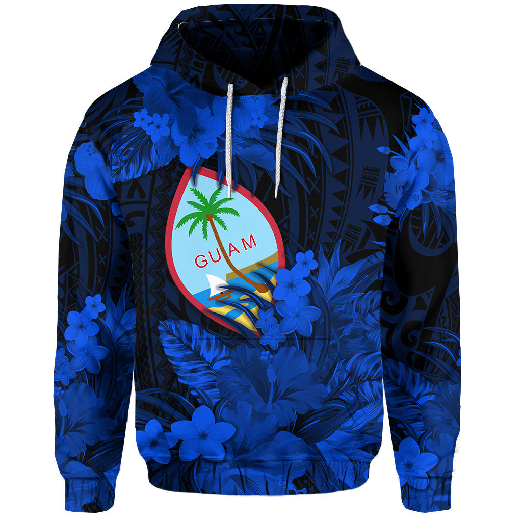 Guam Polynesian Hoodie/ Zip Hoodie Tropical Flowers Blue