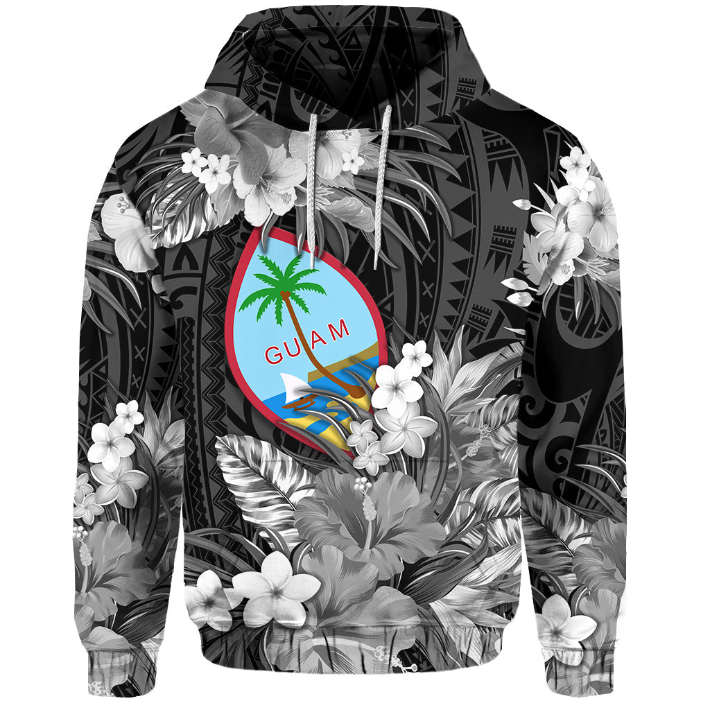 Guam Polynesian Hoodie/ Zip Hoodie Tropical Flowers Black