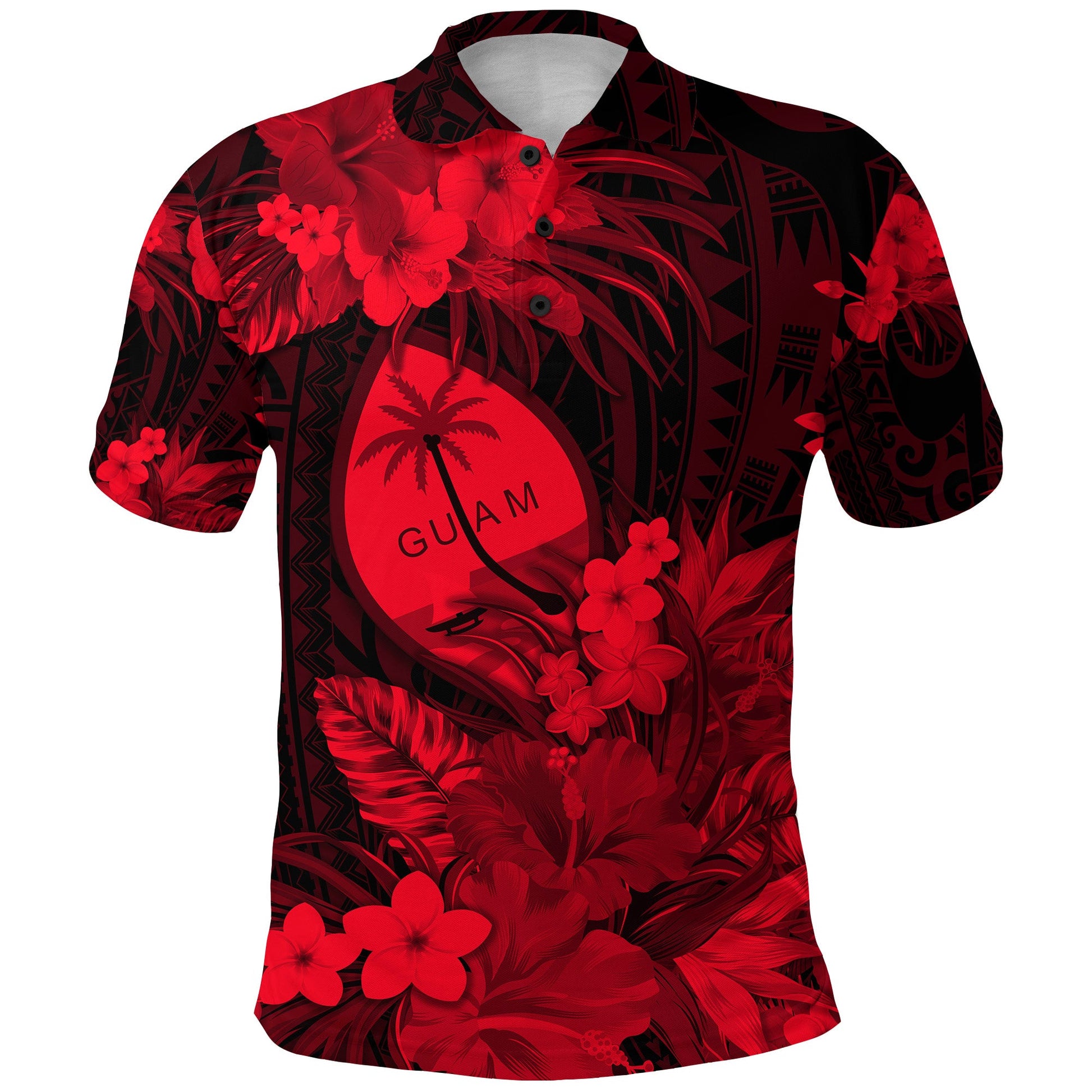 Guam Polynesian Polo Shirt Tropical Flowers - Red