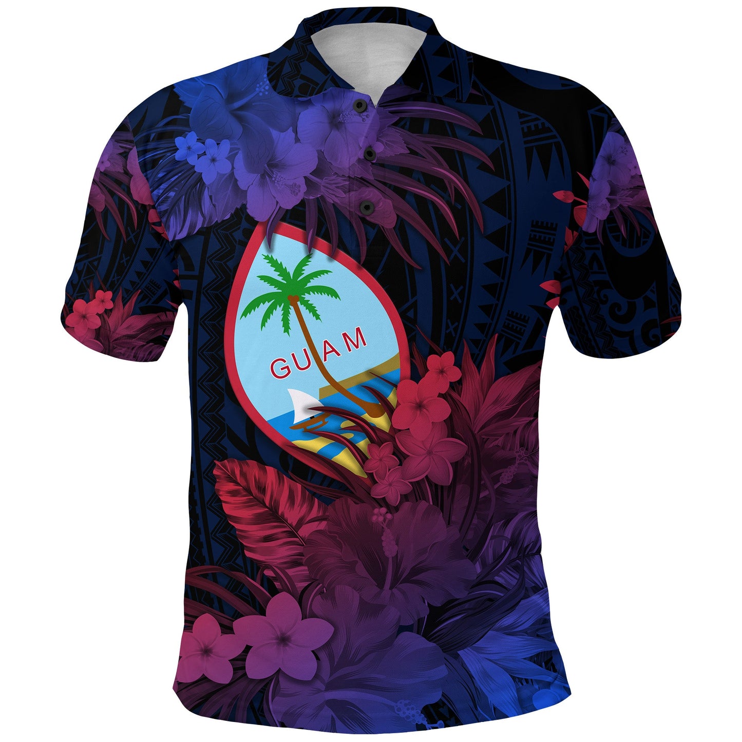 Guam Polynesian Polo Shirt Tropical Flowers - Gradient Vibes