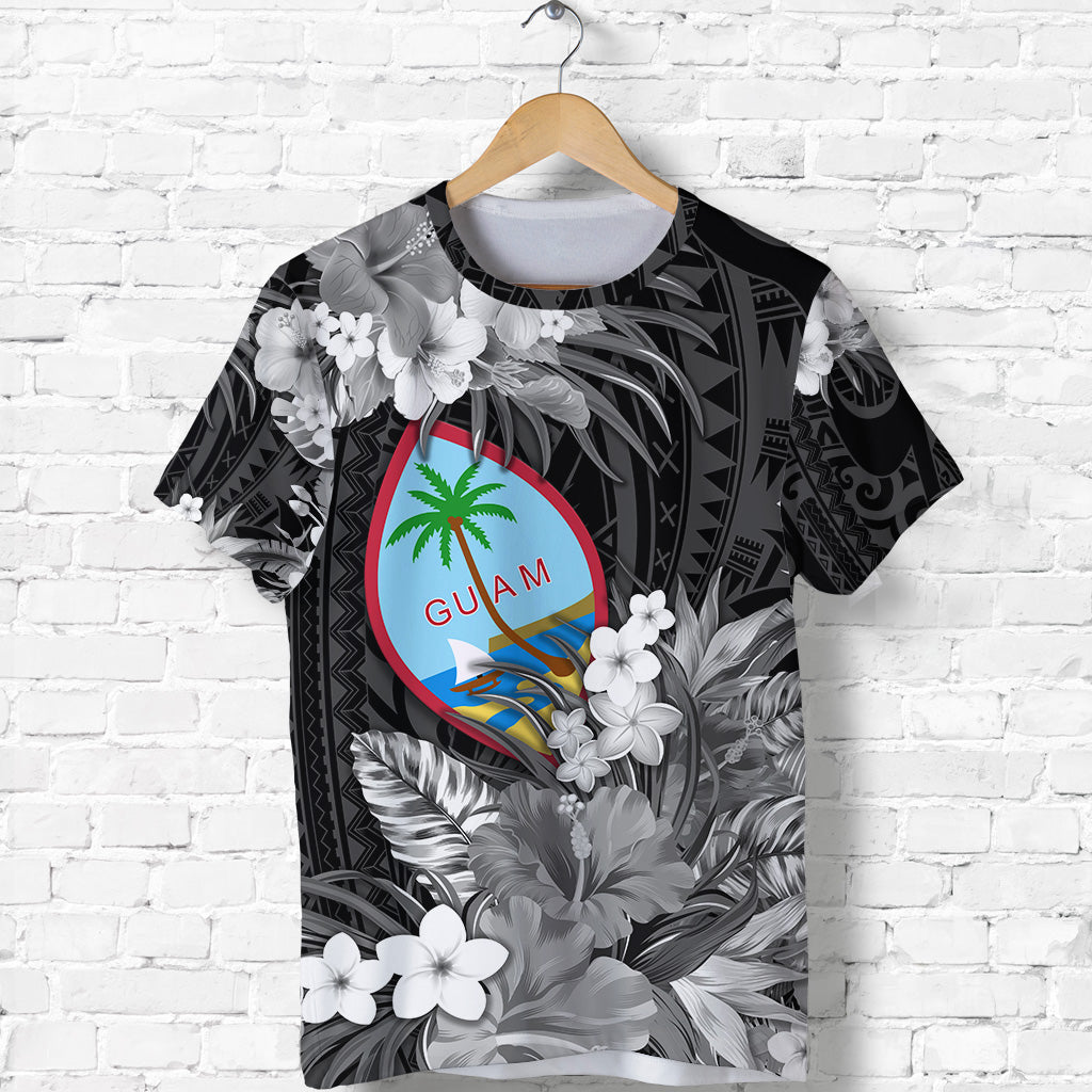 Guam Polynesian T Shirt Tropical Flowers - Black