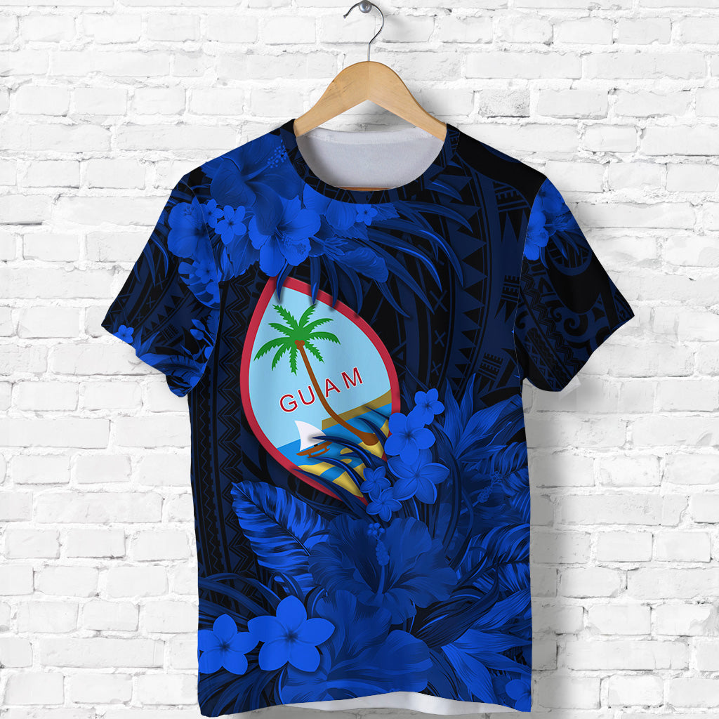 Guam Polynesian T Shirt Tropical Flowers - Blue