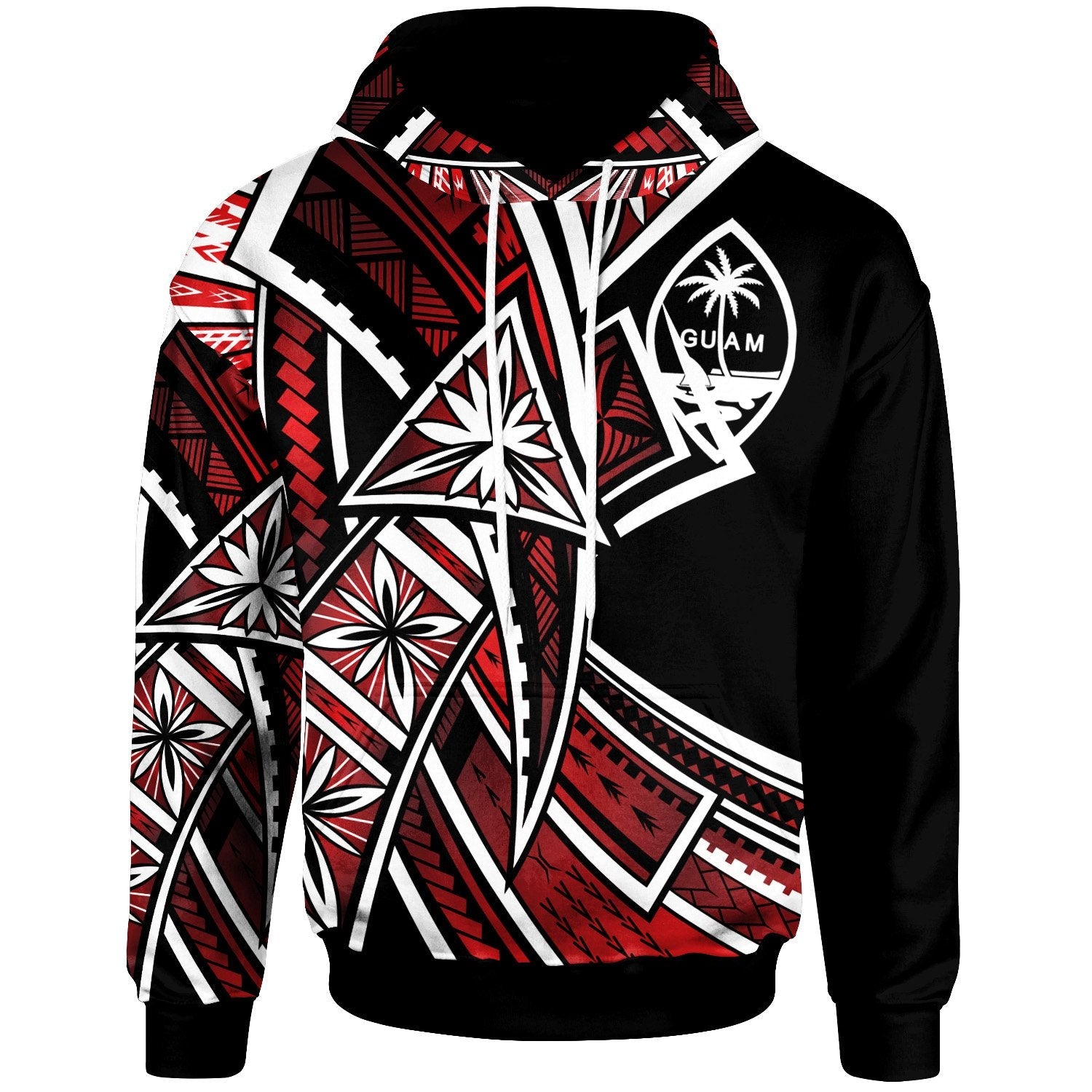 Guam Hoodie Tribal Flower Special Pattern Red Color