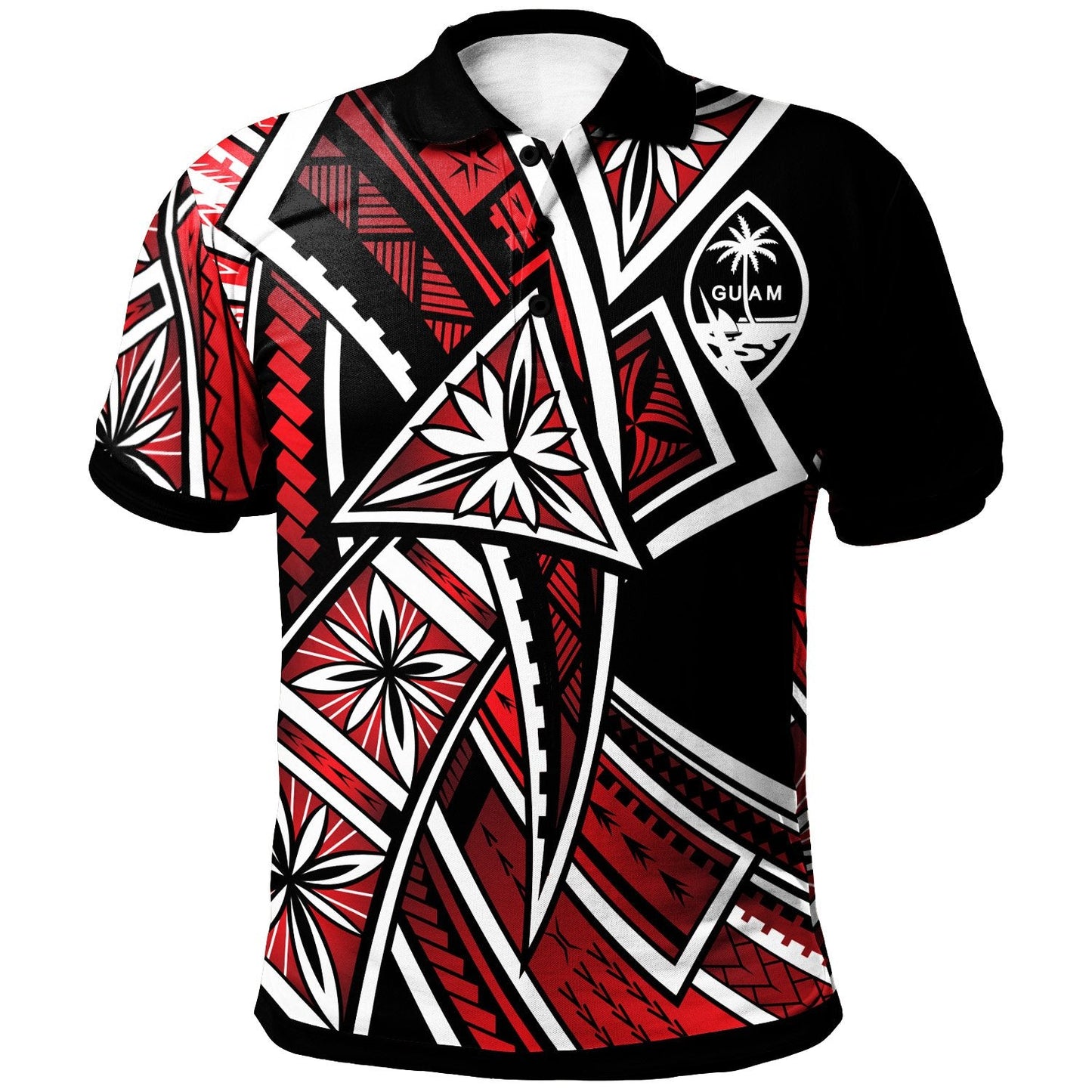 Guam Polo Shirt - Tribal Flower Special Pattern Red Color