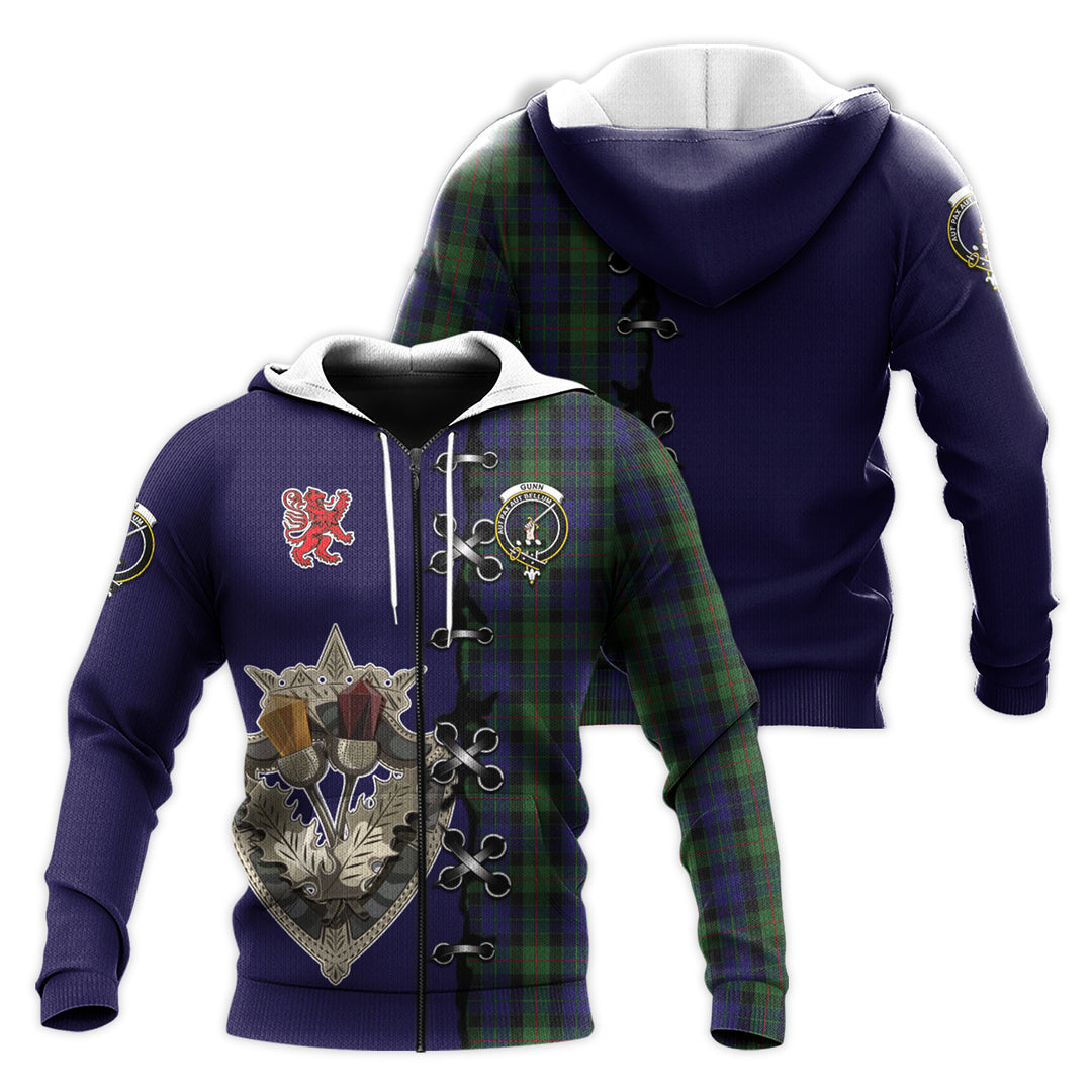 Printivon Gunn Tartan Hoodie Lion Rampant And Celtic Thistle Style