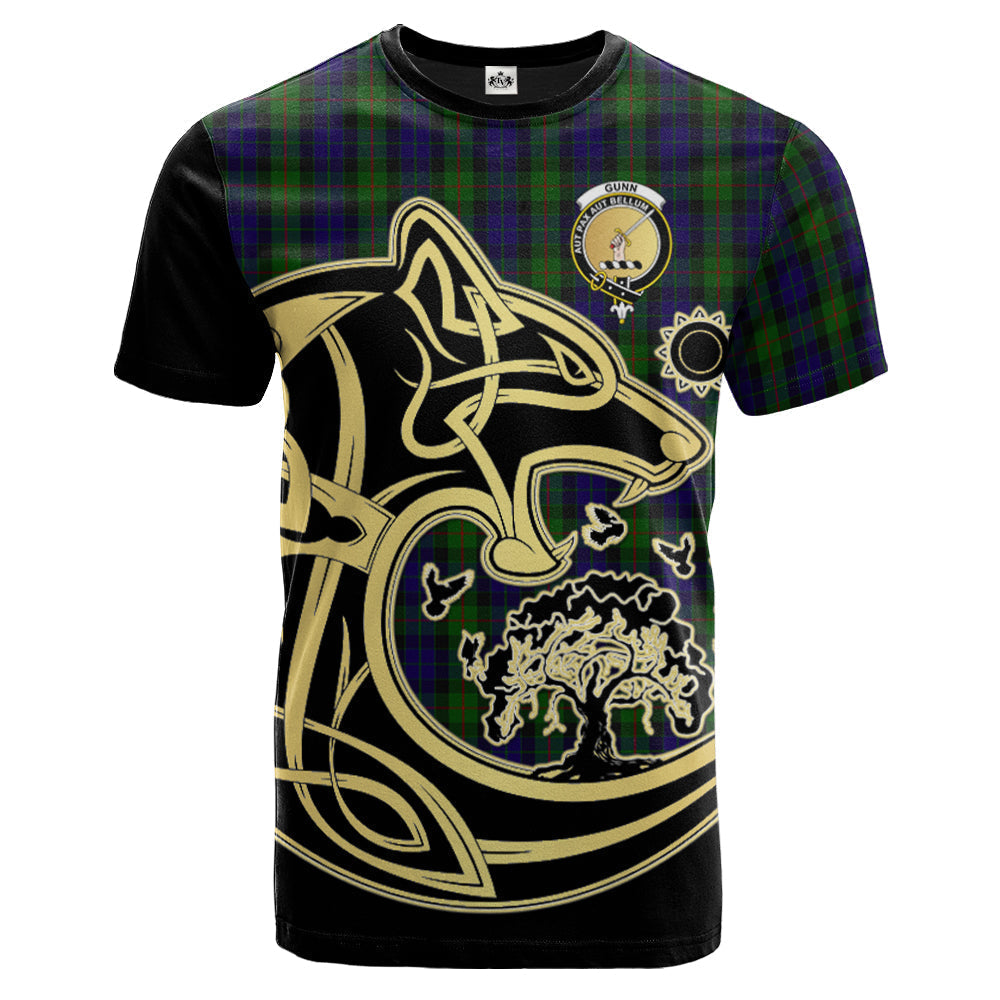 Printivon Gunn Crest Celtic Wolf Tartan T Shirt Custom Your Text