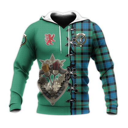 Printivon Gunn Ancient Tartan Hoodie Lion Rampant And Celtic Thistle Style