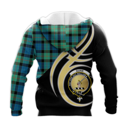 Printivon Gunn Ancient Clan Believe In Me Crest Tartan Knitted Hoodie Custom Your Text