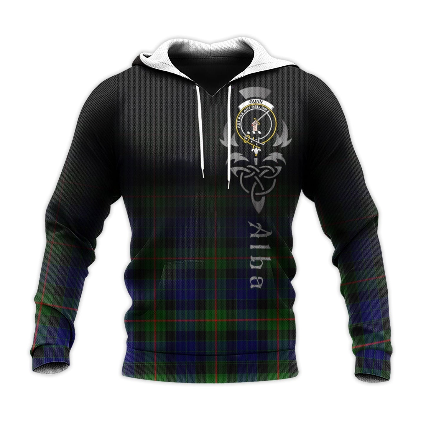 Printivon Gunn Modern Tartan Crest Alba Celtic Hoodie