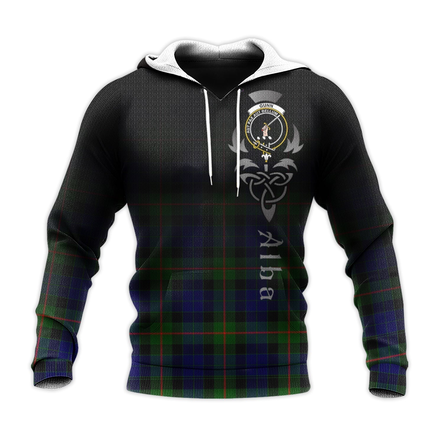 Printivon Gunn Modern Tartan Crest Alba Celtic Hoodie