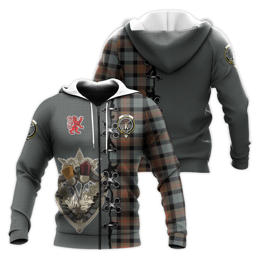 Printivon Gunn Weathered Tartan Hoodie Lion Rampant And Celtic Thistle Style