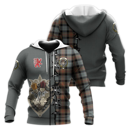 Printivon Gunn Weathered Tartan Hoodie Lion Rampant And Celtic Thistle Style
