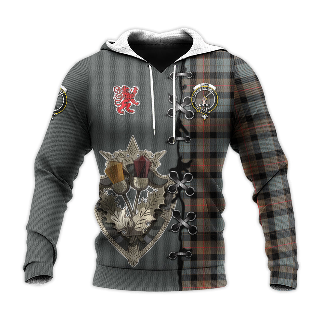 Printivon Gunn Weathered Tartan Hoodie Lion Rampant And Celtic Thistle Style
