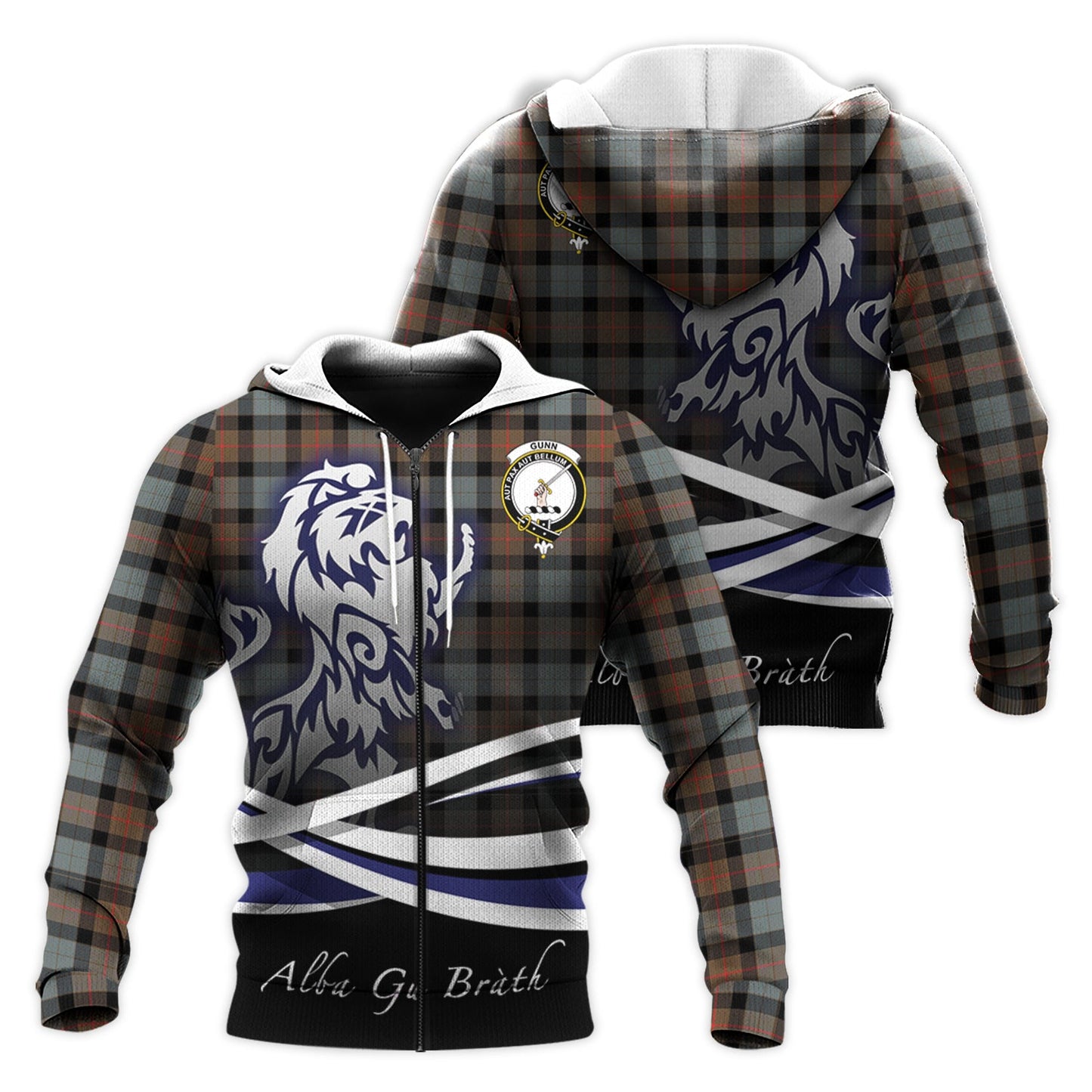 Printivon Gunn Weathered Tartan Scottish Lion Hoodie