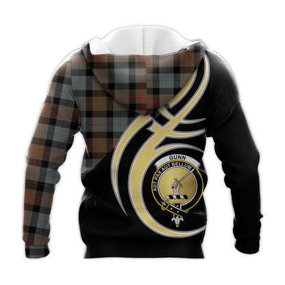 Printivon Gunn Weathered Clan Believe In Me Crest Tartan Knitted Hoodie Custom Your Text