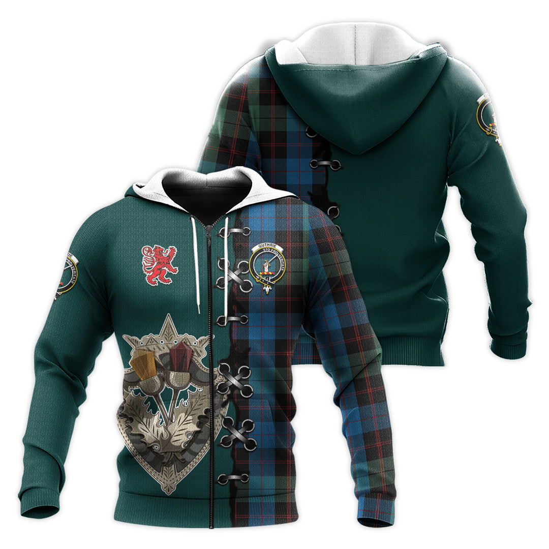 Printivon Guthrie Tartan Hoodie Lion Rampant And Celtic Thistle Style