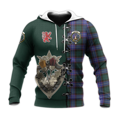 Printivon Guthrie Modern Tartan Hoodie Lion Rampant And Celtic Thistle Style