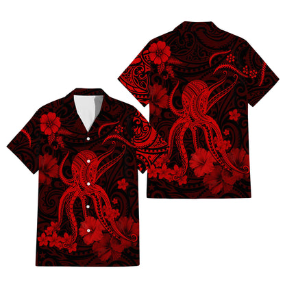 Polynesia Red Octopus Matching Outfit For Couple Tropical Island Puletasi Dress Man Shirt For Her Him