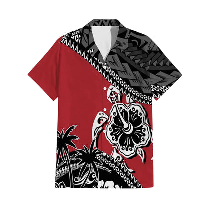 Polynesian Turtle Hibiscus Flowers Pattern Matching Outfit For Couple Island Puletasi Dress And Hawaiian Shirt For Her Him