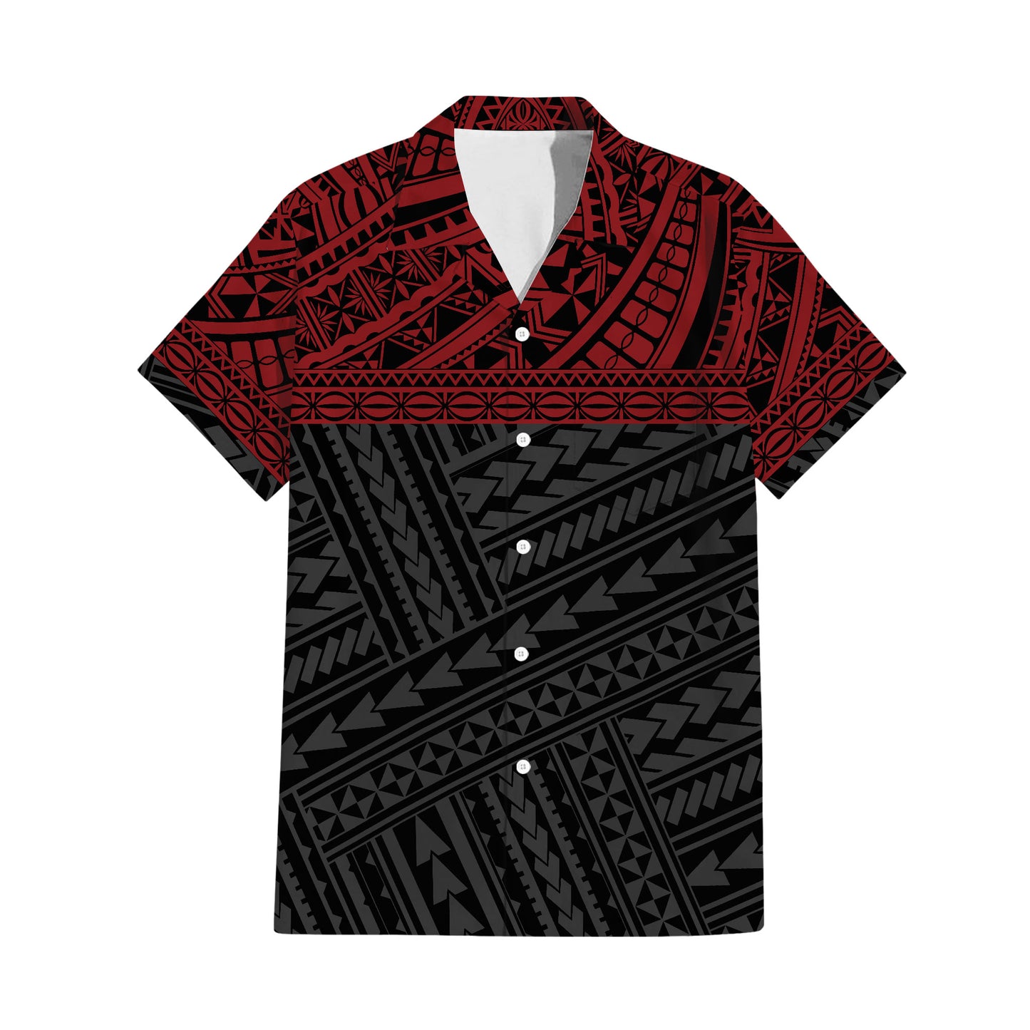Polynesian Tribal Pattern Red Matching Outfit For Couple Tropical Island Puletasi Dress Man Shirt For Her Him