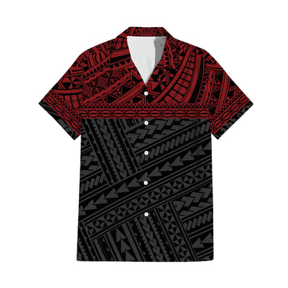 Polynesian Tribal Pattern Red Matching Outfit For Couple Tropical Island Puletasi Dress Man Shirt For Her Him