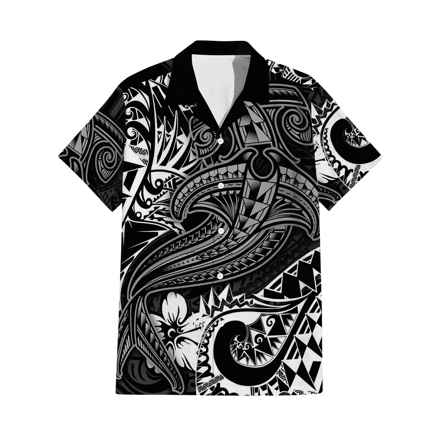 Polynesian Tribal Hammer Shark Pattern Black Matching Outfit For Couple Island Puletasi Dress And Hawaiian Shirt For Her Him