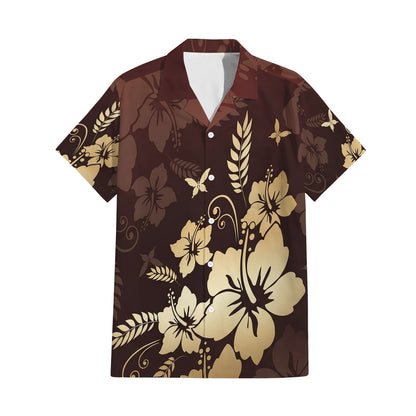 Vintage Polynesian Flowers Pattern Matching Outfit For Couple Tropical Island Puletasi Dress Man Shirt For Her Him