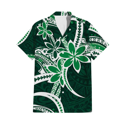 Polynesian Tribal Flowers Pattern Matching Outfit For Couple Island Puletasi Dress And Hawaiian Shirt For Her Him