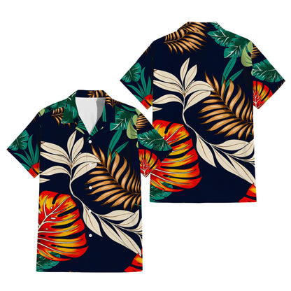 Polynesian Leaf Pattern Matching Outfit For Couple Island Puletasi Dress And Hawaiian Shirt For Her Him