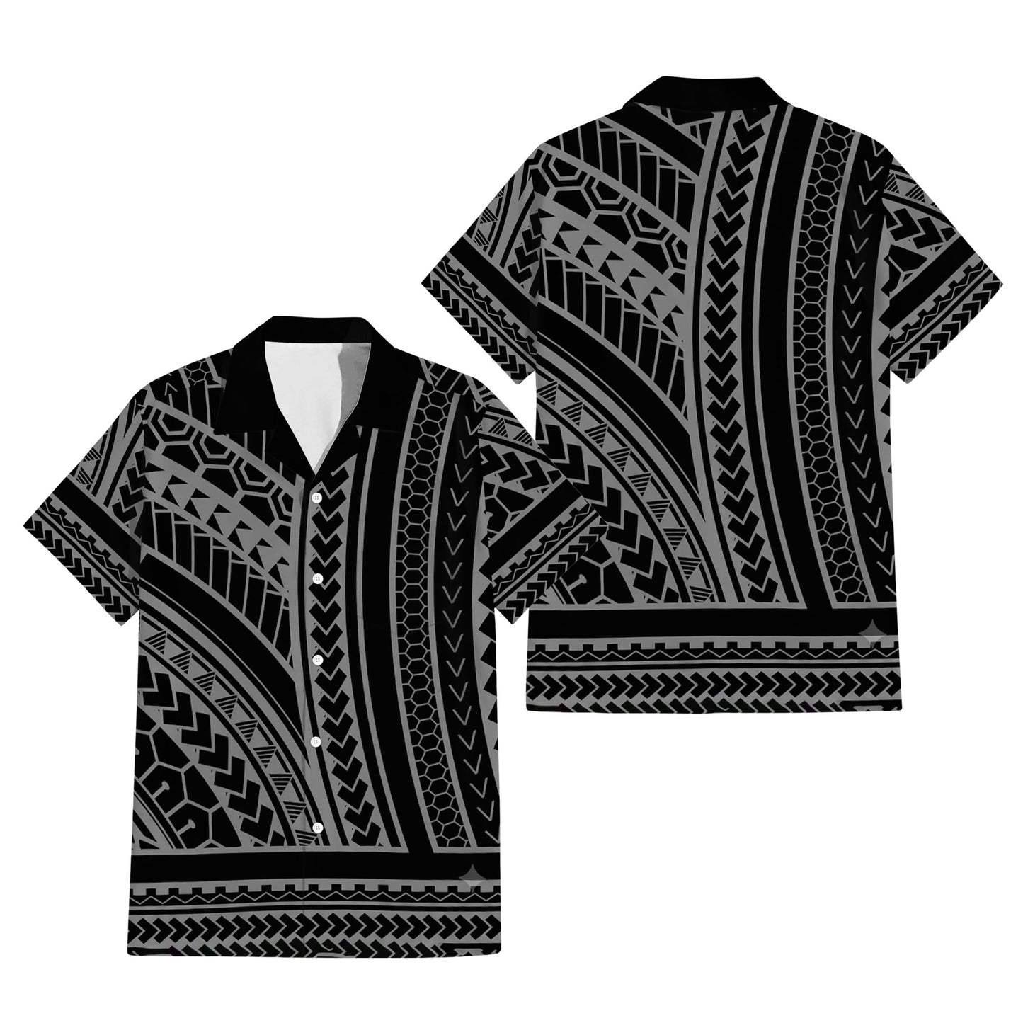 Polynesian Tribal Pattern Printed Black Matching Outfit For Couple Island Puletasi Dress And Hawaiian Shirt For Her Him