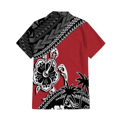 Polynesian Turtle Hibiscus Flowers Pattern Matching Outfit For Couple Island Puletasi Dress And Hawaiian Shirt For Her Him