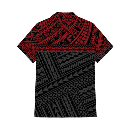 Polynesian Tribal Pattern Red Matching Outfit For Couple Tropical Island Puletasi Dress Man Shirt For Her Him