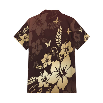 Vintage Polynesian Flowers Pattern Matching Outfit For Couple Tropical Island Puletasi Dress Man Shirt For Her Him