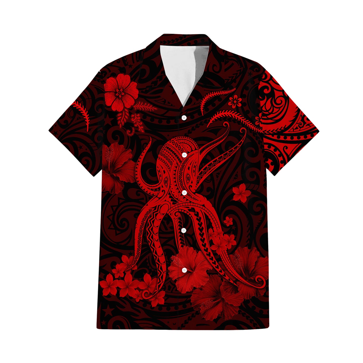 Polynesia Red Octopus Matching Outfit For Couple Tropical Island Puletasi Dress Man Shirt For Her Him