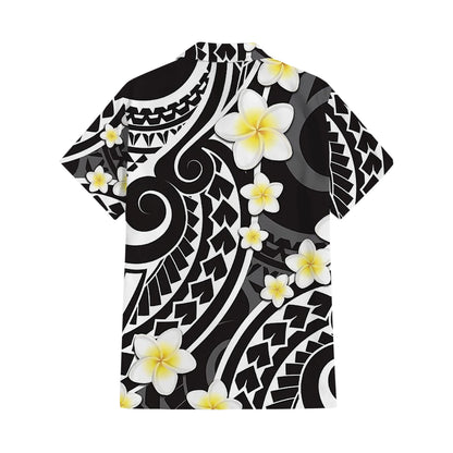 Polynesian Tribal Plumeria Flowers Matching Outfit For Couple Island Puletasi Dress And Hawaiian Shirt For Her Him
