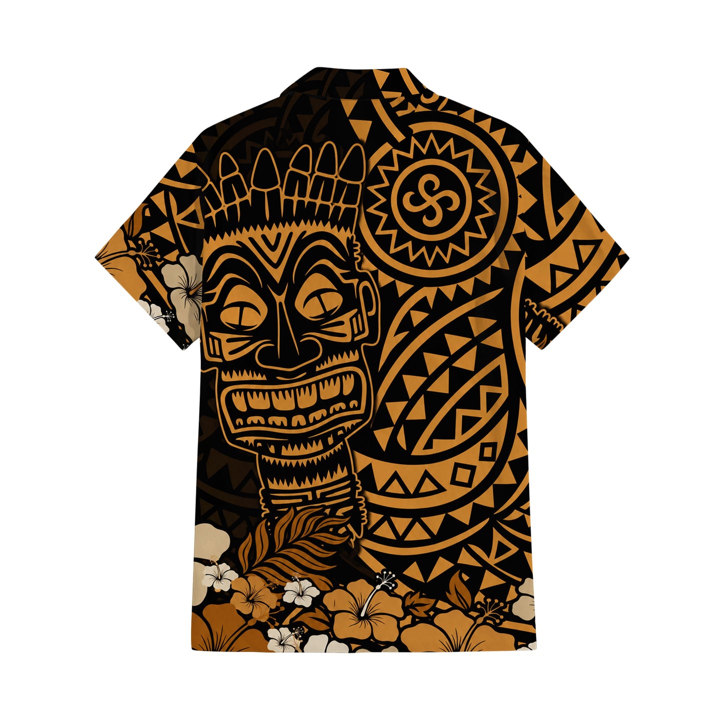Polynesian Flowers Tiki Mask Pattern Matching Outfit For Couple Island Puletasi Dress And Hawaiian Shirt For Her Him