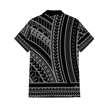 Polynesian Tribal Pattern Printed Black Matching Outfit For Couple Island Puletasi Dress And Hawaiian Shirt For Her Him