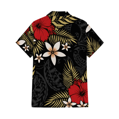 Polynesian Tribal Hibiscus Flowers Pattern Matching Outfit For Couple Island Puletasi Dress And Hawaiian Shirt For Her Him