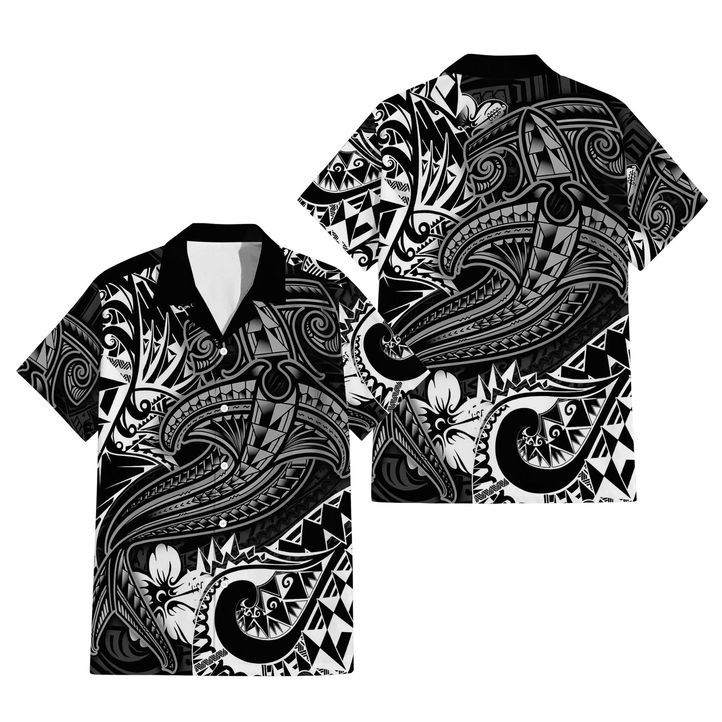 Polynesian Tribal Hammer Shark Pattern Black Matching Outfit For Couple Island Puletasi Dress And Hawaiian Shirt For Her Him