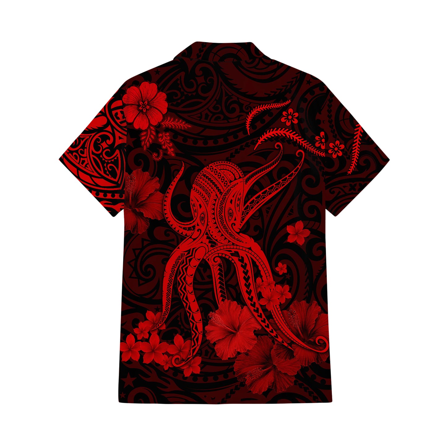 Polynesia Red Octopus Matching Outfit For Couple Tropical Island Puletasi Dress Man Shirt For Her Him